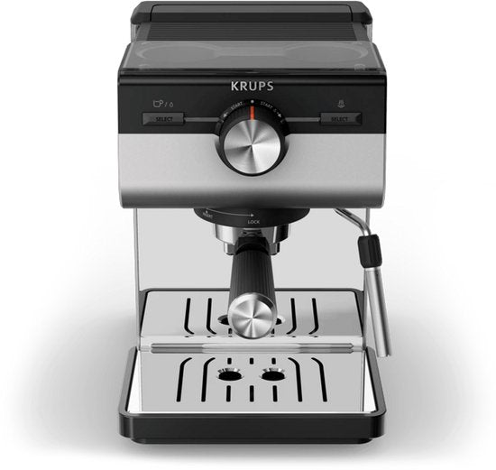 Krups Authentic XP384E10 Pistonmachine - Espressomachine - 15 Bar - Thermoblock-systeem - RVS - Inclusief Stoompijpje - Geschikt voor Gemalen Koffie & ESE Pads