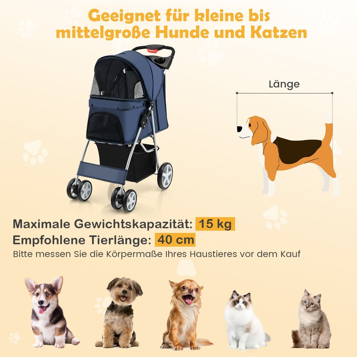 Coast Huisdierenwagen -Opvouwbaar - Ademend Gaas - 87 x 46 x 102 cm - Donkerblauw