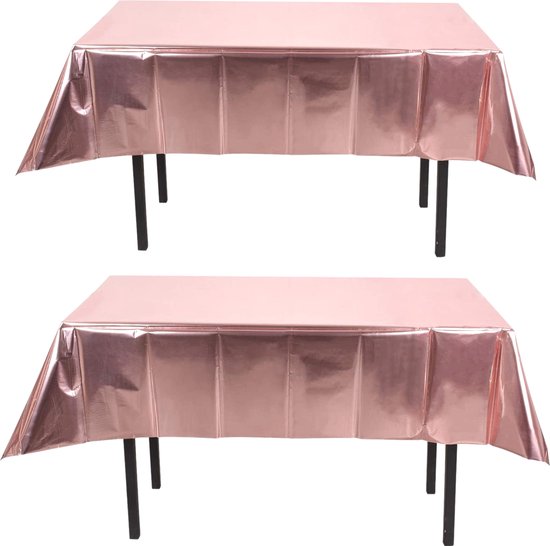 Partizzle 2x Rose Goud Plastic Wegwerp Tafelkleed Set - Verjaardag Bruiloft Sweet 16 Versiering - Feest Decoratie - 274 x 137 cm