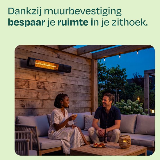 VONROC Terrasverwarmer Sabatini 2000W – Patio heater – Golden Carbon verwarmingselement – 24 uurs timer - Met afstandsbediening, touch display & Wifi