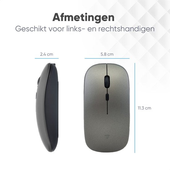 Trendfield Draadloze Muis - Oplaadbare Computermuis - Bluetooth - Ergonomische Muis met Stille Klik - Geschikt voor alle Laptops - Space Grey