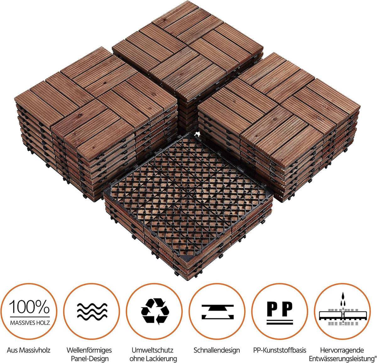 Yaheetech Terrastegels van Tannenhout 30,8 × 30,8 cm – 27 stuks, bruin