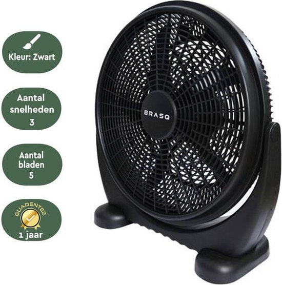 BRASQ Vloerventilator - 50 cm - Zwart - 3 snelheden - Ventilator Staand - Verstelbaar - 90 Watt