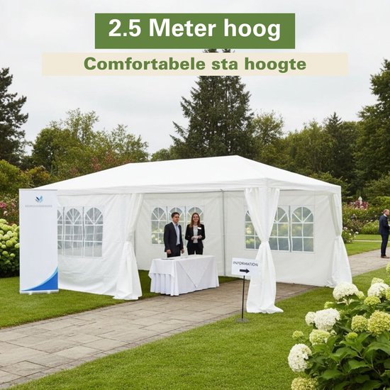Kinzo Partytent 3x6 m - Tent Paviljoen voor 70 Personen - Tuinpaviljoen met 6 Zijwanden - Tuintent met Nokhoogte 2.5m - Feesttent Waterdicht en UV Bestendig - Wit