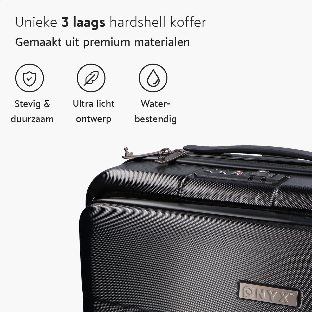 ONYX Handbagage Koffer 35 L - Spinner wielen - Lichtgewicht Trolley - Dubbel TSA Slot - Handig voorvak - 55 cm - Zwart