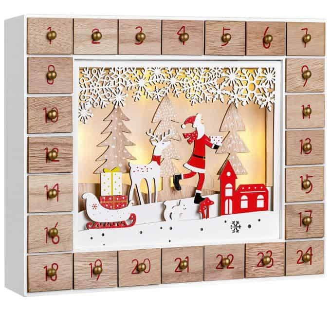 Spielwerk – Adventskalender - LED - Kerstman - MDF