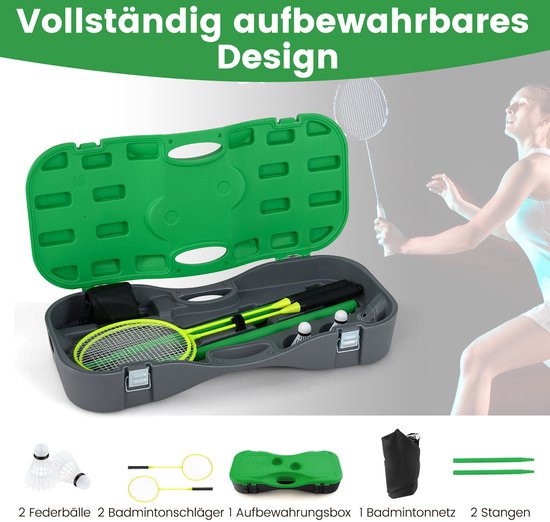 Coast Badmintonset – Incl. Net, Rackets & Shuttlecocks – 270 x 33.5 x 160 cm – Groen