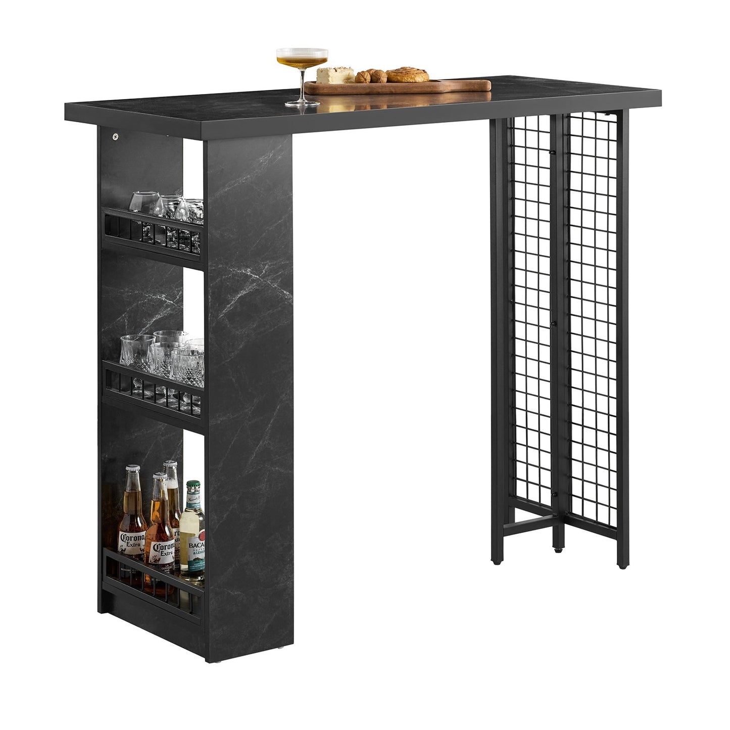 SoBuy Moderne Bartafel - Met Flessen en Glazenhouders - 120x50x105 cm - Zwart