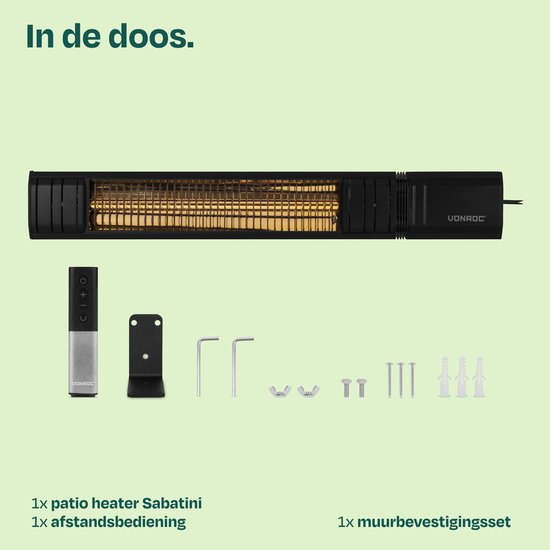 VONROC Terrasverwarmer Sabatini 2000W – Patio heater – Golden Carbon verwarmingselement – 24 uurs timer - Met afstandsbediening, touch display & Wifi