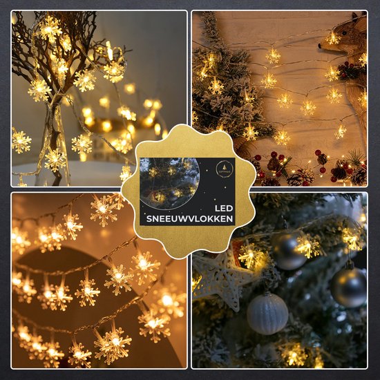 Giftmas LED Lichtgordijn Sneeuwvlokken – Kerstverlichting voor Binnen - Kerstlampjes Op Batterij – Lichtslinger Kerst - 50 LED's – 6m - Kerstversiering - Kerst Lampjes Slinger - Kerstdecoratie