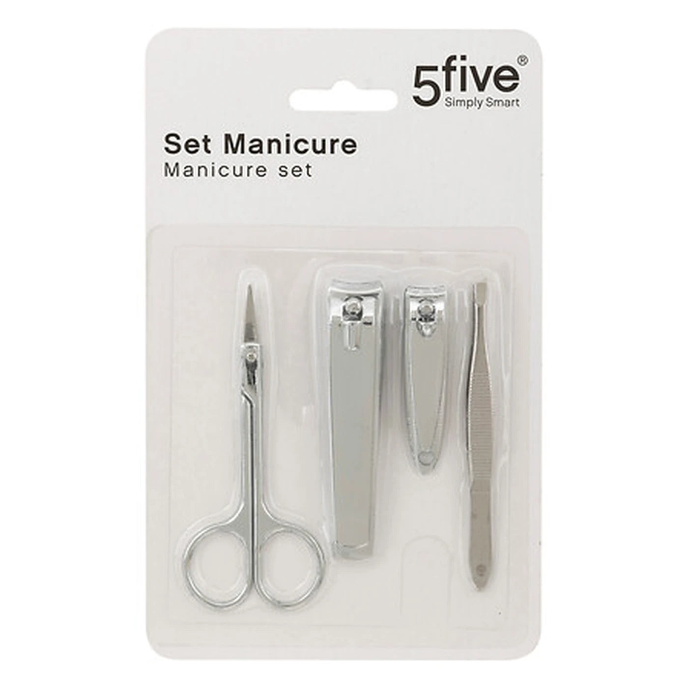 5Five Bodybeauty Manicureset - 4-delig - Zilver - Nagelknipper, Teennagelknipper, Schaartje & Pincet - 18 x 11 x 2 cm