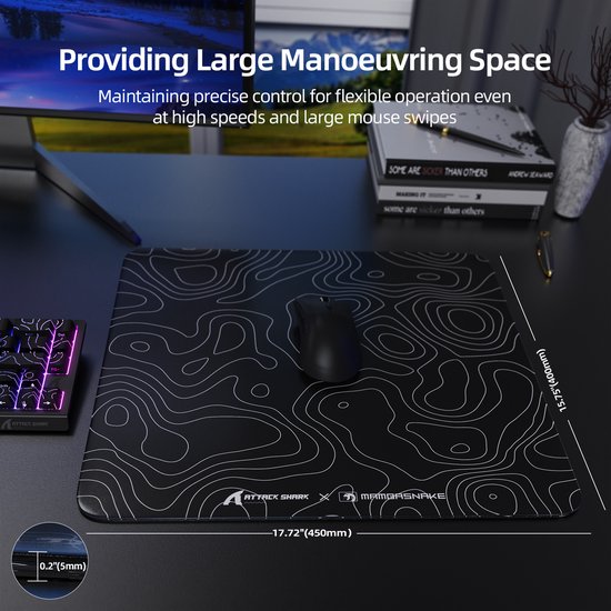 ATTACK SHARK CM05 Tempered Glass Gaming Mouse Pad - Glazen Muismat - Ultra-Smooth Surface - 9H Tempered Glass - 45*40CM - eSport Gaming Mousepad - Black Contour Line