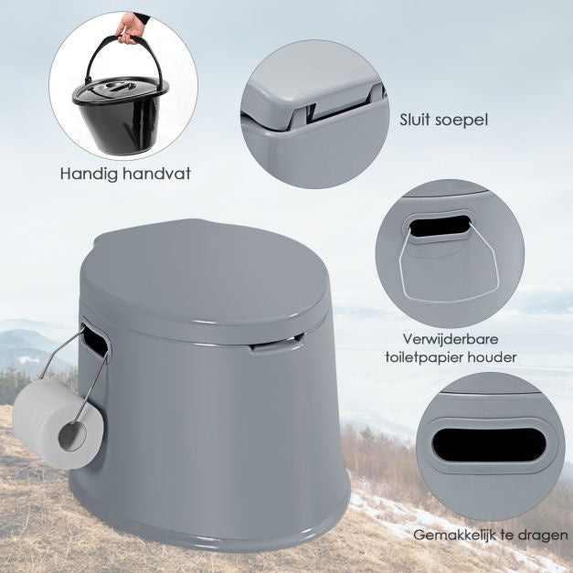 Camping Toilet Draagbaar Reistoilet Mobiel Toilet met Uitneembare Emmerinzet grijs