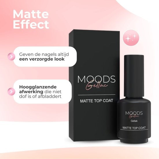 Moods Gellac - Matte Top Coat - Nagellak - Gellak Starterspakket - Nagels - Gellak Set - 15 ML