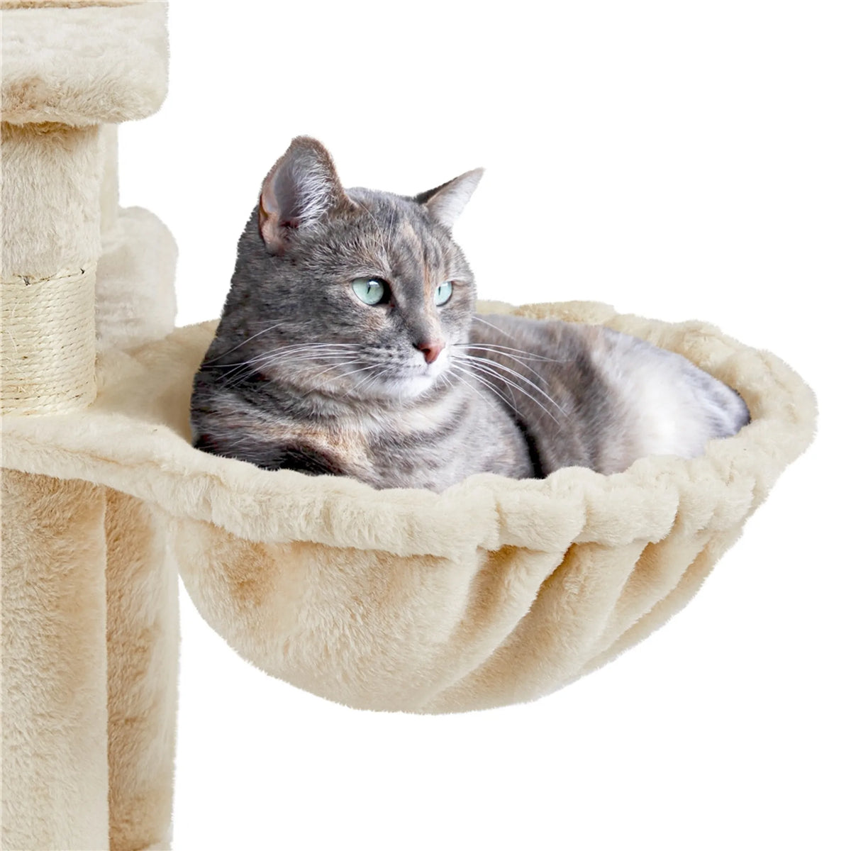 Yaheetech Krabpaal 170 cm - Beige - XL - 5 Niveaus - 2 Kattenholen - Hangmat - 7 Sispalpalen