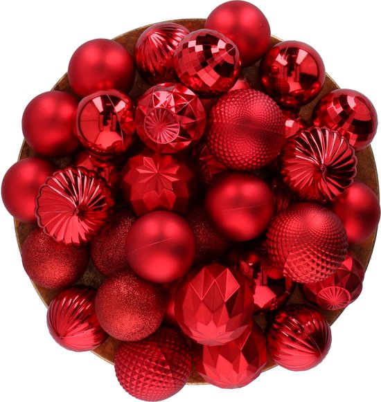Giftsome Rode Kerstballen Set - 60 Stuks Kunststof Kerstballen - 6/7 cm