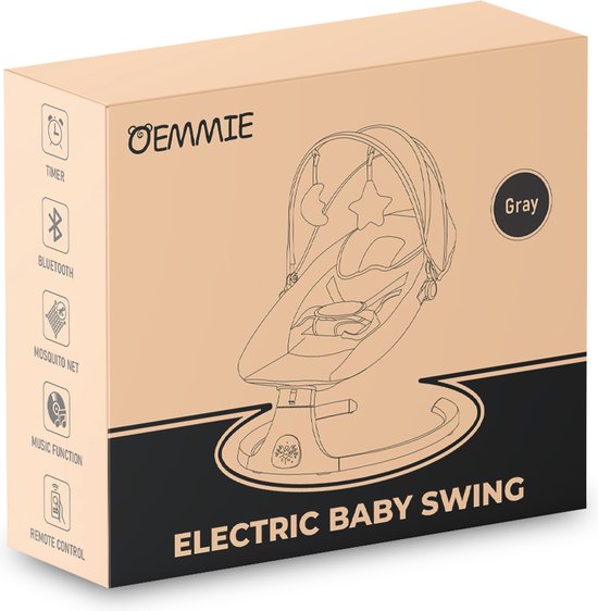 Oemmie Elektrische wipstoel - Baby swing - Schommelstoel baby - Baby wipstoel - Inclusief bluetoothfunctie en afstandsbediening - 5 Schommelstanden - Grijs