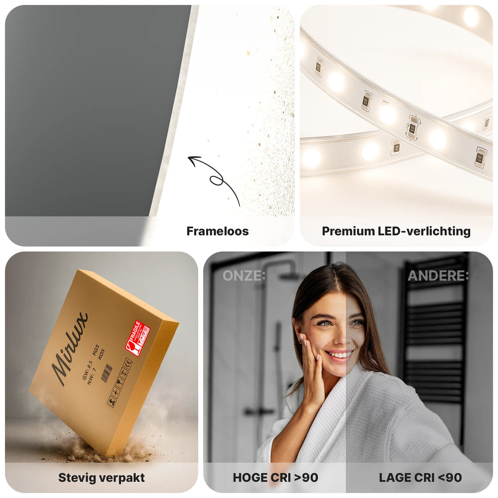 Mirlux Badkamerspiegel Rond Frameloos - Ø 60 cm - Dimbare LED, Anti-Condens, Touch Sensor