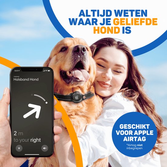 Vulpes Goods® Pets - Hondenhalsband geschikt voor Apple AirTag - Apple Airtag Halsband voor Honden Pro - Veilig, lichtgewicht, reflecterend & comfortabel - Anti-kras en Waterbestendig - Incl. 2 accessoires - 43-51 CM - L