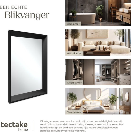 tectake® - Wandspiegel Elina - Badkamerspiegel - Rechthoekige spiegel met stevige kunststoflijst - 40x60 cm - Spiegel voor de badkamer, woonkamer of slaapkamer