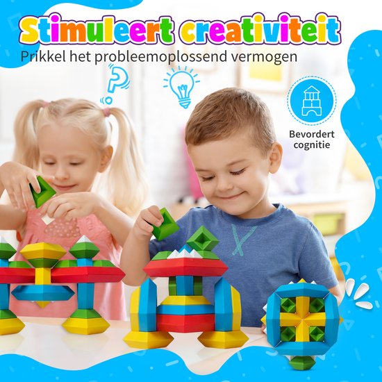 MontiPlay® Build Buddies - 60 Stuks Blokkentoren - Educatief Montessori Speelgoed - Stapelstenen & Blokken - STEM & Sensorisch Peuterspeelgoed - Vanaf 3 Jaar - Kinderspeelgoed - Bouwblokken - Speelgoedboek 2024