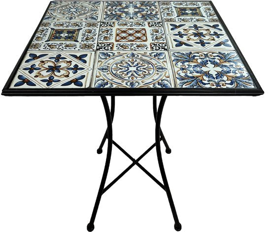 AXI Camilla Bistro Tafel - Zachtblauw – Metalen tuintafel – Vierkant – 60 x 60 x 75 cm - Mozaïeklook – Ingelegd met keramische tegels – Voor tuin, terras en balkon