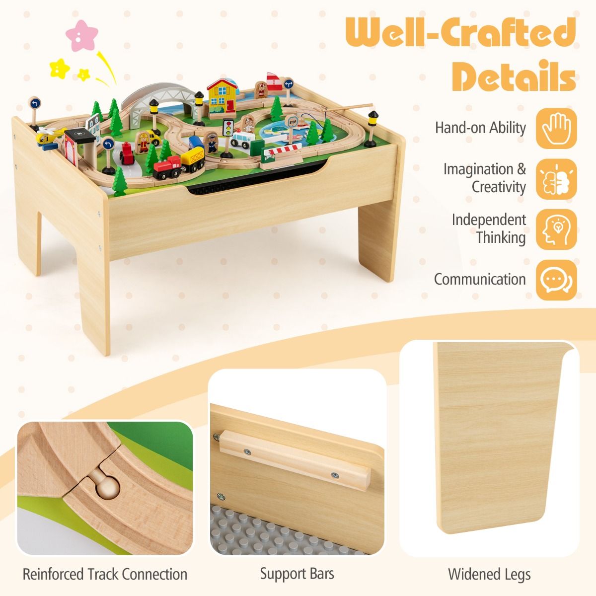 Coast Houten Treintafel voor Kinderen - 5-in-1 Activiteitentafel - 78-delig - Natuurlijk