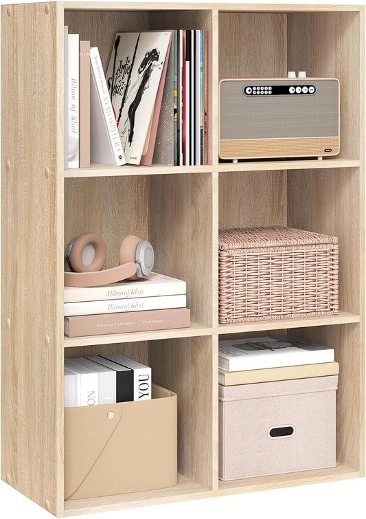 Woltu Kubus Boekenkast met 6 Vakken - Roomdivider en Opbergrek - Eikenlook - 60 x 29,5 x 89,5 cm