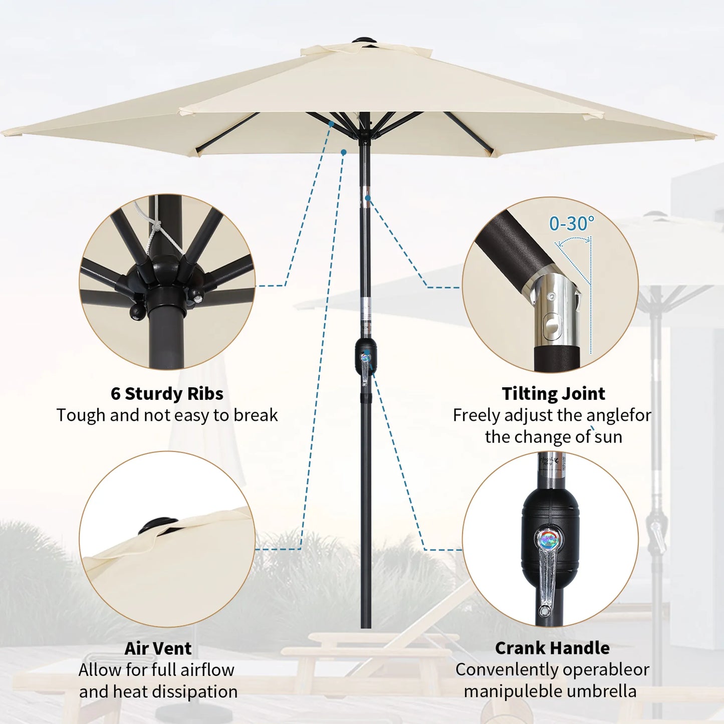 Angel Living Parasol - Ø270 cm - Kantelbaar - Créme