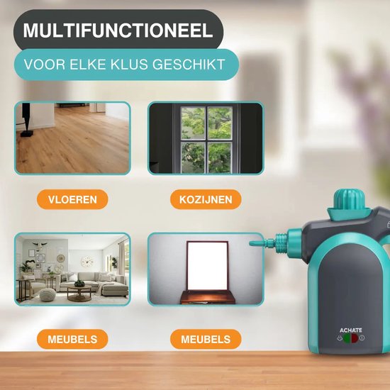 Achaté Handstoomreiniger – 12-in-1 & Incl. Accessoires – 450 ml – 1000 W – Grijs