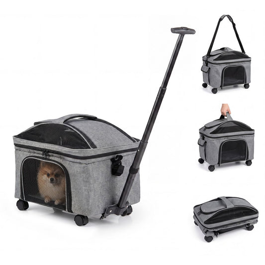 Coast Opvouwbare transportbox voor katten en kleine honden - met wieltjes - 3 draagopties - grijs