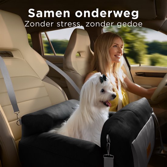 CozySense® Honden Autostoel - Hondenmand Auto voor Kleine Hond - Voorbank & Achterbank - Wasbare Hoes & Ook als Draagtas - Zwart/Grijs