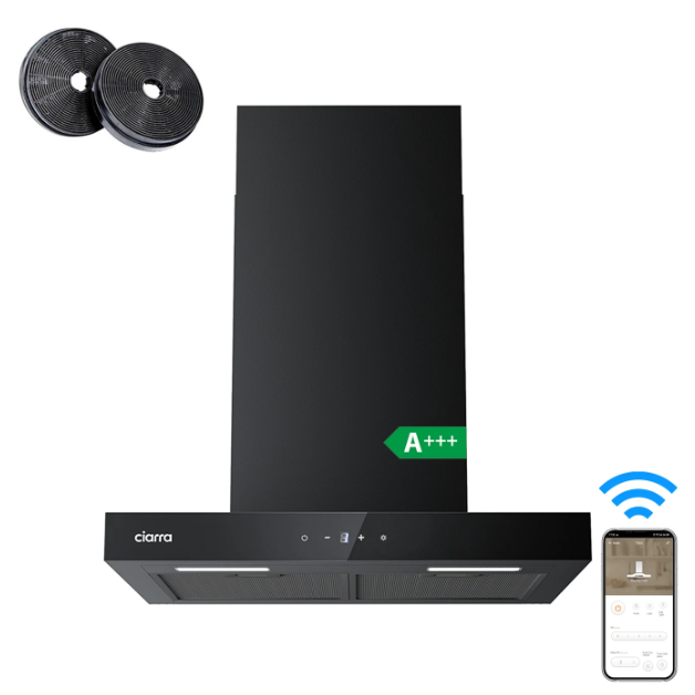 Ciarra Wand-afzuigkap CBCB6102 - 60 cm - Wi-Fi App - 650 m³/h - A+++ - Zwart