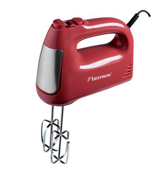 Bestron AHM400SPNR Handmixer - 300 W - 6 Snelheden - Turbofunctie - RVS Kloppers & Deeghaken - 19 x 8 x 15 cm - Rood