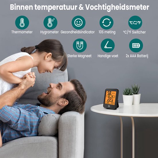 Ease Electronicz Hygrometer Min/Max - Luchtvochtigheidsmeter - Digitaal Weerstation - Vochtigheidsmeter - Thermometer voor Binnen - Met verlichting