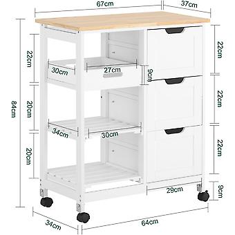 SoBuy -  Keukentrolley - 3 Grote Lades - 85 x 23 x 46 cm - Wit