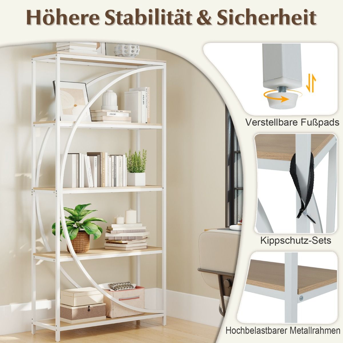 Coast Boekenkast - geometrisch design - 5 open planken - wit en naturel
