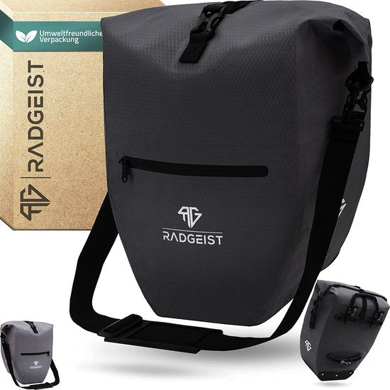 RADGEIST Fietstas voor bagagedrager, fiets, bagagedragertas, schoudertas, waterdicht, 25 l, zwart