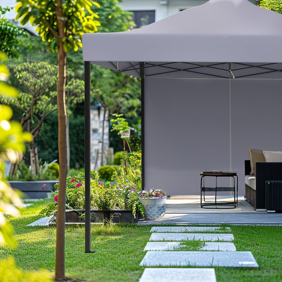 LifeGoods Partytent - Paviljoen - Easy Up - Opvouwbaar - Met Zijwanden - Waterdicht - Met Draagtas Met Wieltjes - 292 x 292 cm – Donkergrijs
