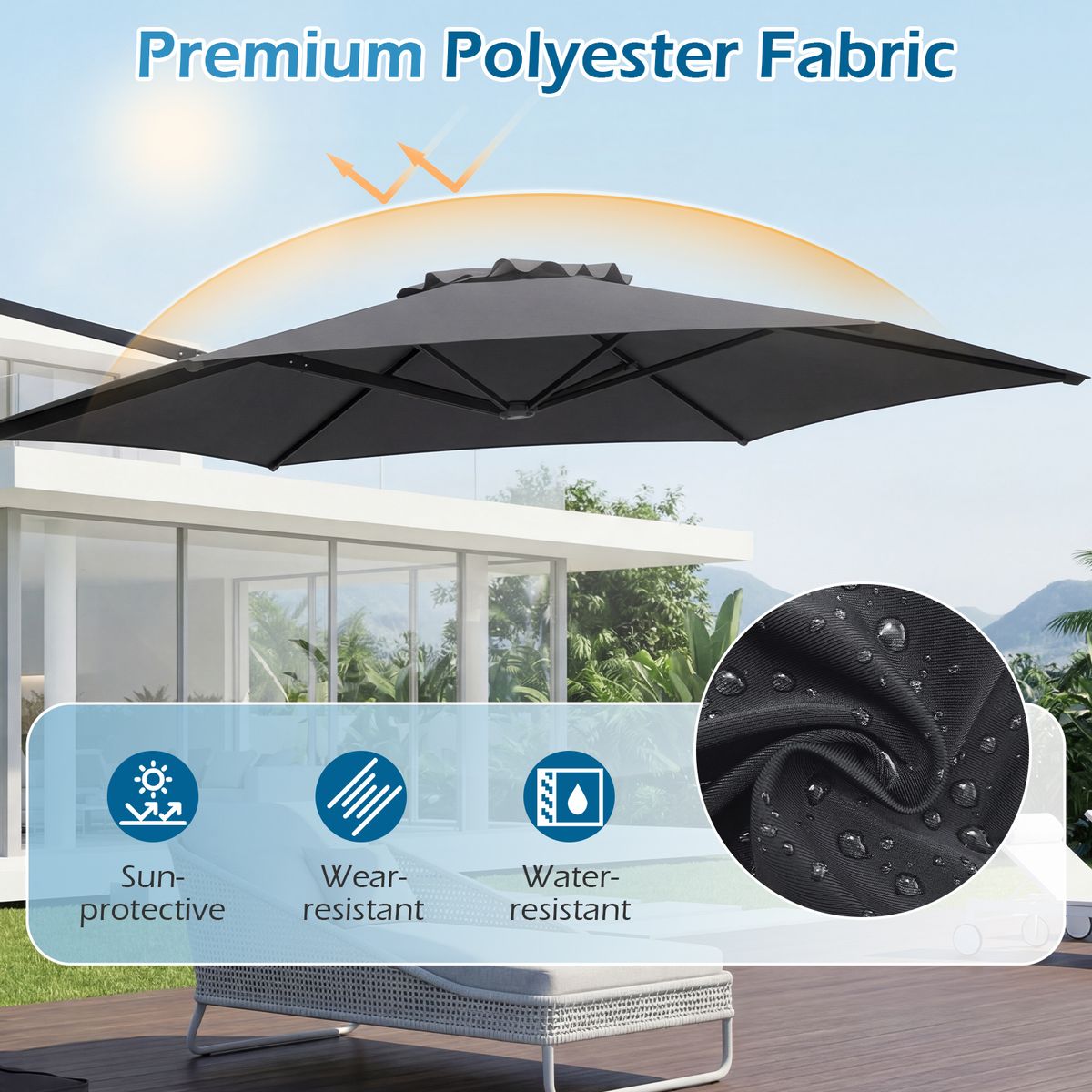 Coast Zweefparasol - 360° draaibaar - met ventilatieopening - beige/grijs - 3 meter