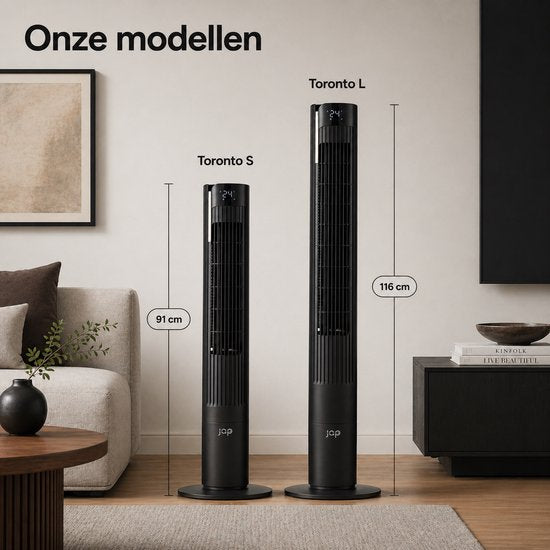 Stille Ventilator met afstandsbediening - Bladloze Torenventilator met Timer en 3 blaasstanden - Slaapkamer - Energiezuinig (60W) - Mat zwart - JAP Appliances Toronto S