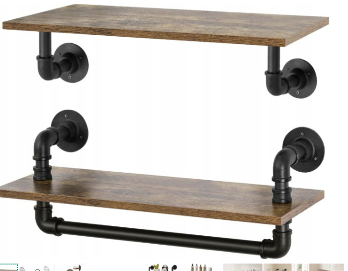 EUGAD Wandrek 60 x 20 cm - Set van 2 - 3 Niveaus - MDF - Zwart/Rustiek Eiken