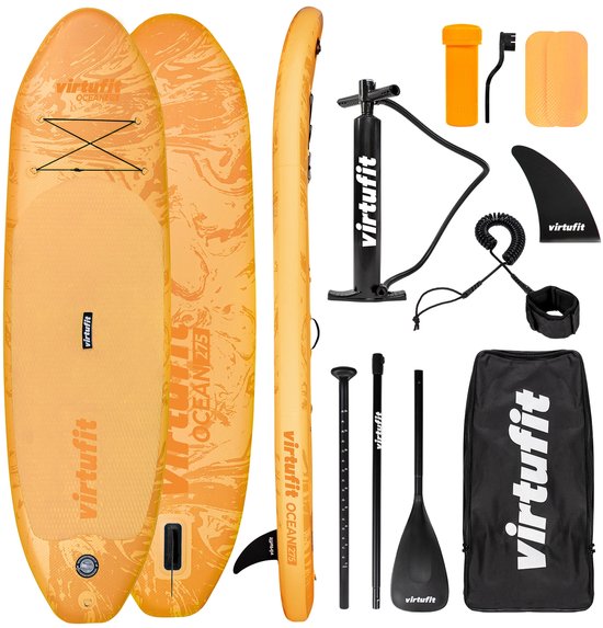 VirtuFit Ocean Opblaasbaar SUP Board 275 cm - Max. 150 kg - Complete Set - Inclusief Pomp, Peddel, Draagtas, Accessoires & GoPro-mount - Stand Up Paddle Board - Oranje
