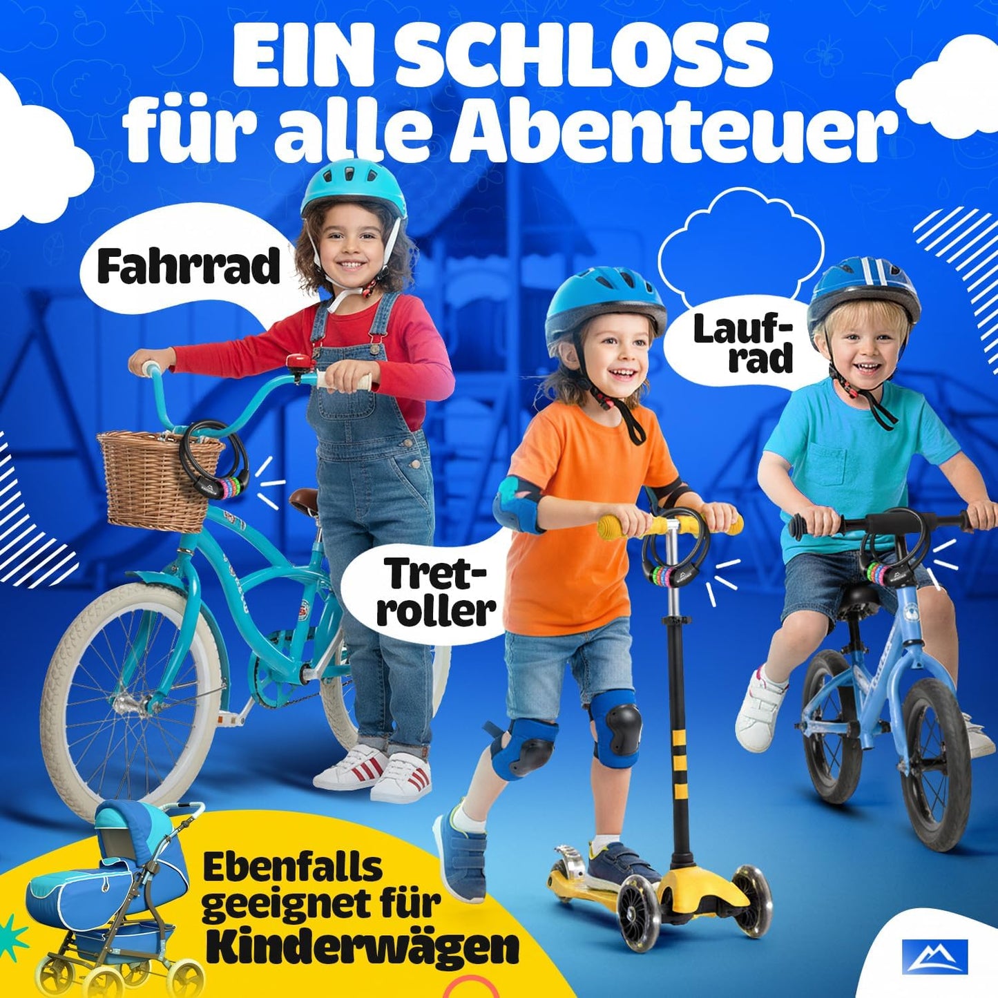 NEXTCOVER® Kinderfietsslot - 4-cijferige cijfercode - Combinatieslot fiets met kleurrijke cijfers - Scooterslot Extra robuust & veilig - Zwart