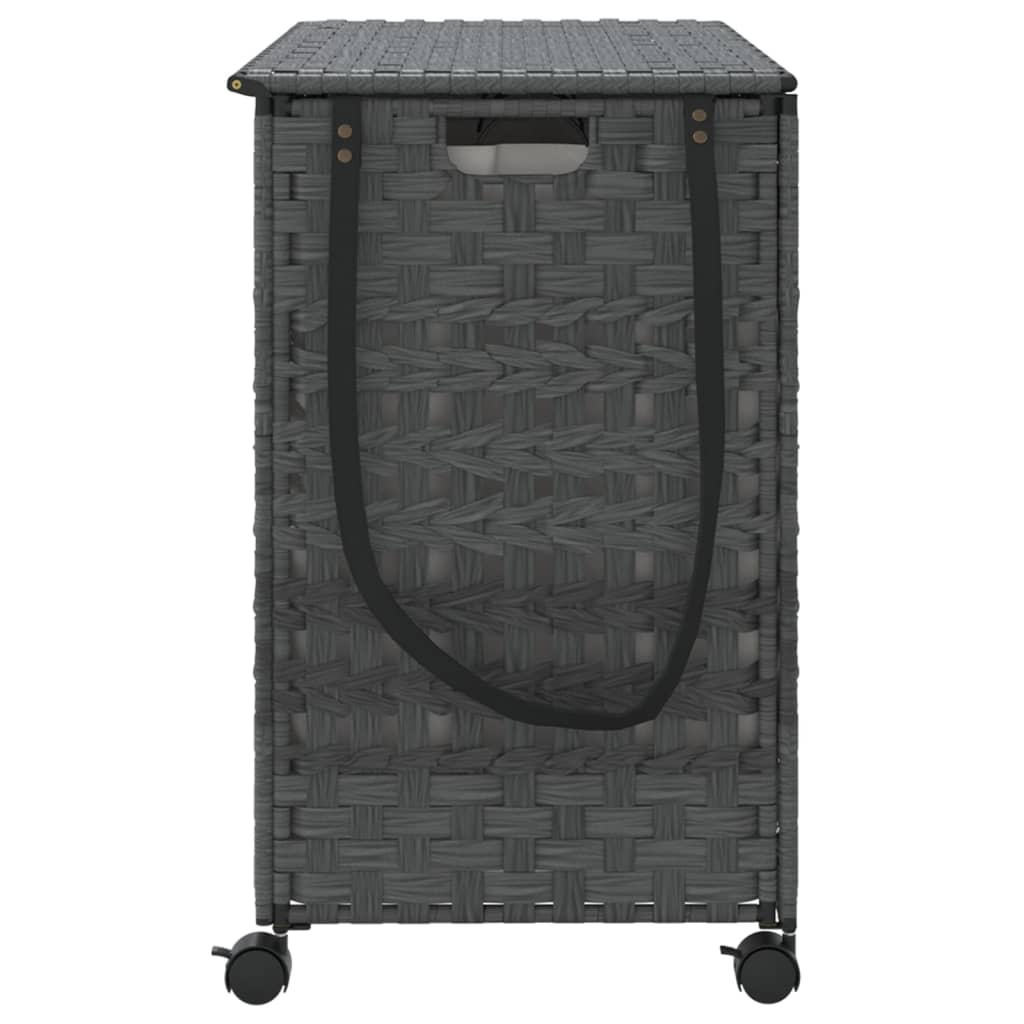 vidaXL Wasmand op Wielen 66 x 35 x 60 cm - Rattan - Grijs - 3 Vakken - Inklapbaar