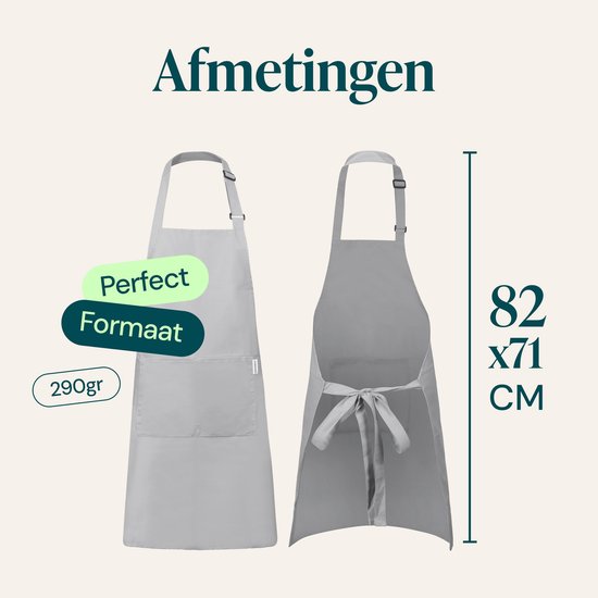 Castagnola keukenschort - Water- en vuilafstotend - Professioneel Kookschort - BBQ Schort voor Dames en Heren - Unisex - Verstelbare Gesp - Extra Grote Vakken - Lichtgrijs
