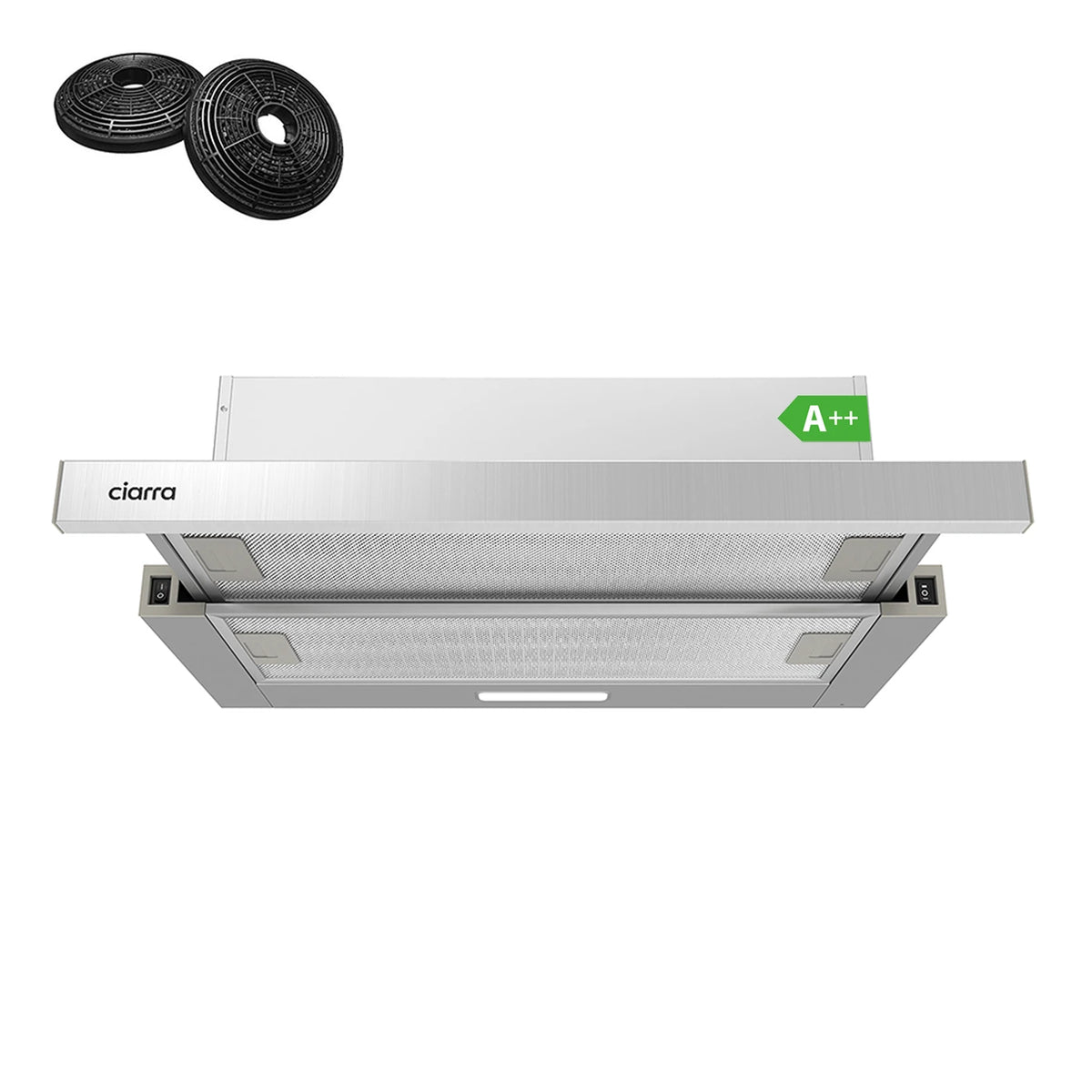 Ciarra Telescopische Afzuigkap CBCS6906D - 60 cm - 370 m³/h - A++ - Zilver
