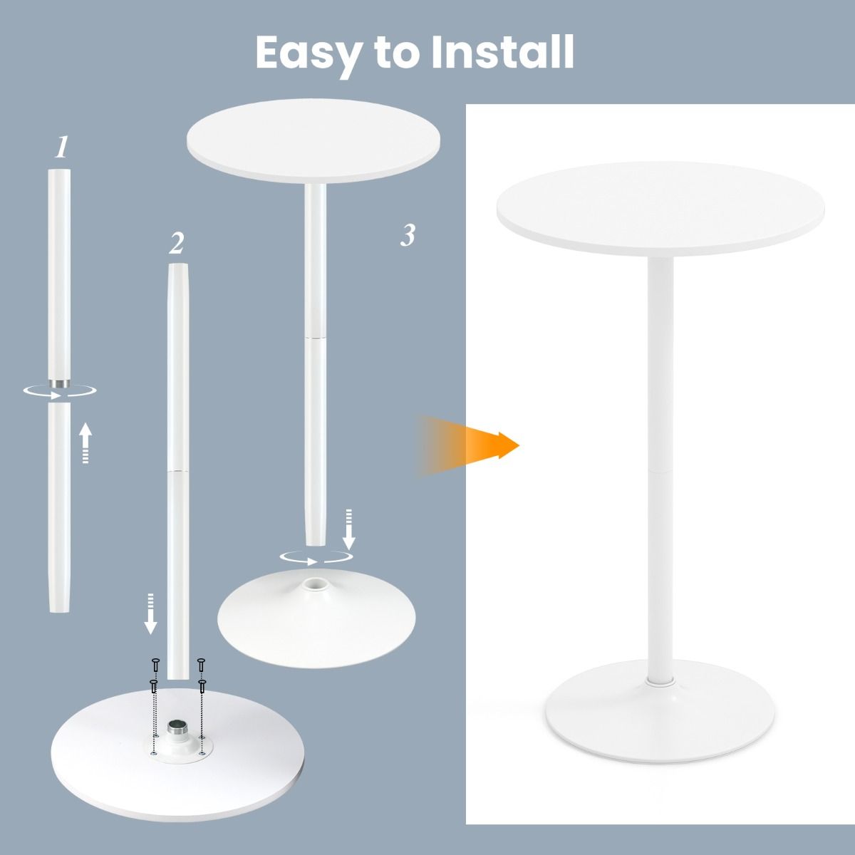 Coast Ronde Bartafel en Eettafel - In hoogte verstelbaar - 2-in-1 - Wit - 2 stuks