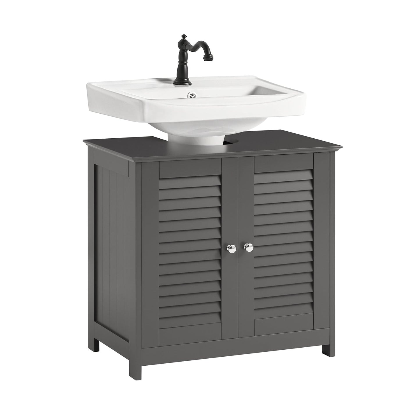 SoBuy Wastafelmeubel - 2 Deuren En 2 Laags - Grijs - 60x35x58cm