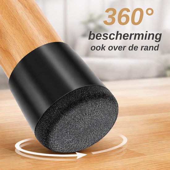 Vaive Stoelpoot Beschermers Rond met Vilt – 24 Stuks – Stoelpootdoppen Ø24-30 mm – Vloerbescherming voor Stoelen - Zwart